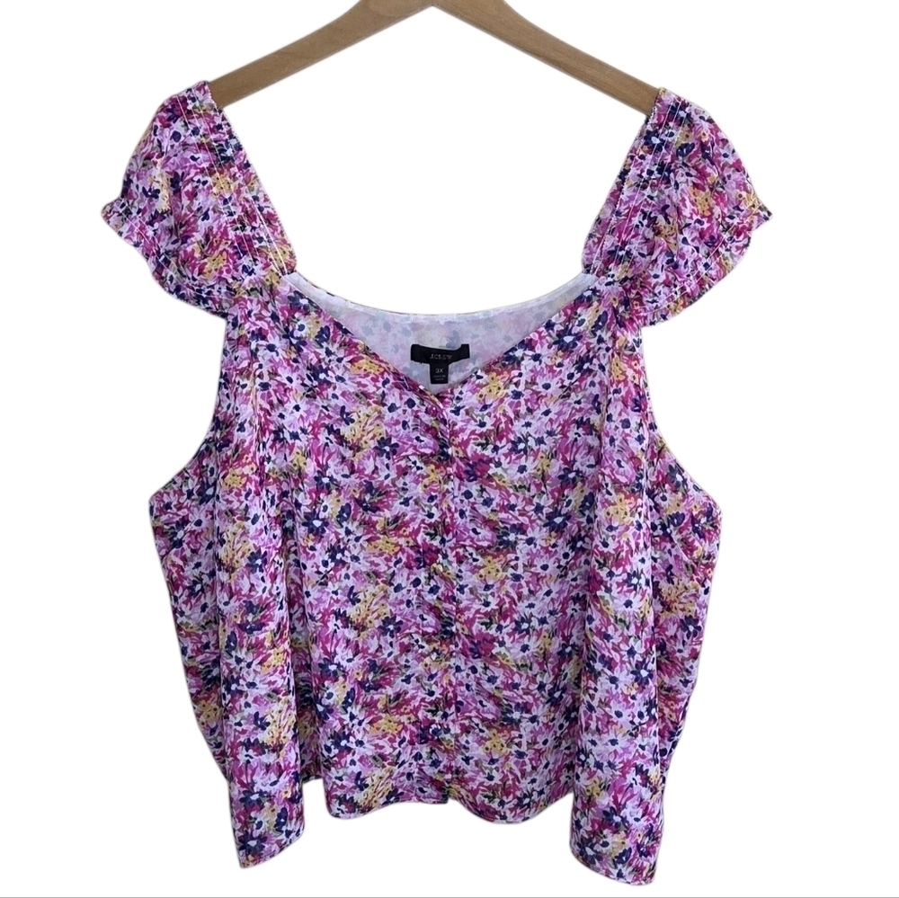 NWT J. Crew | Pink Floral Cap Sleeve V-neck Blouse Plus Size 3X
